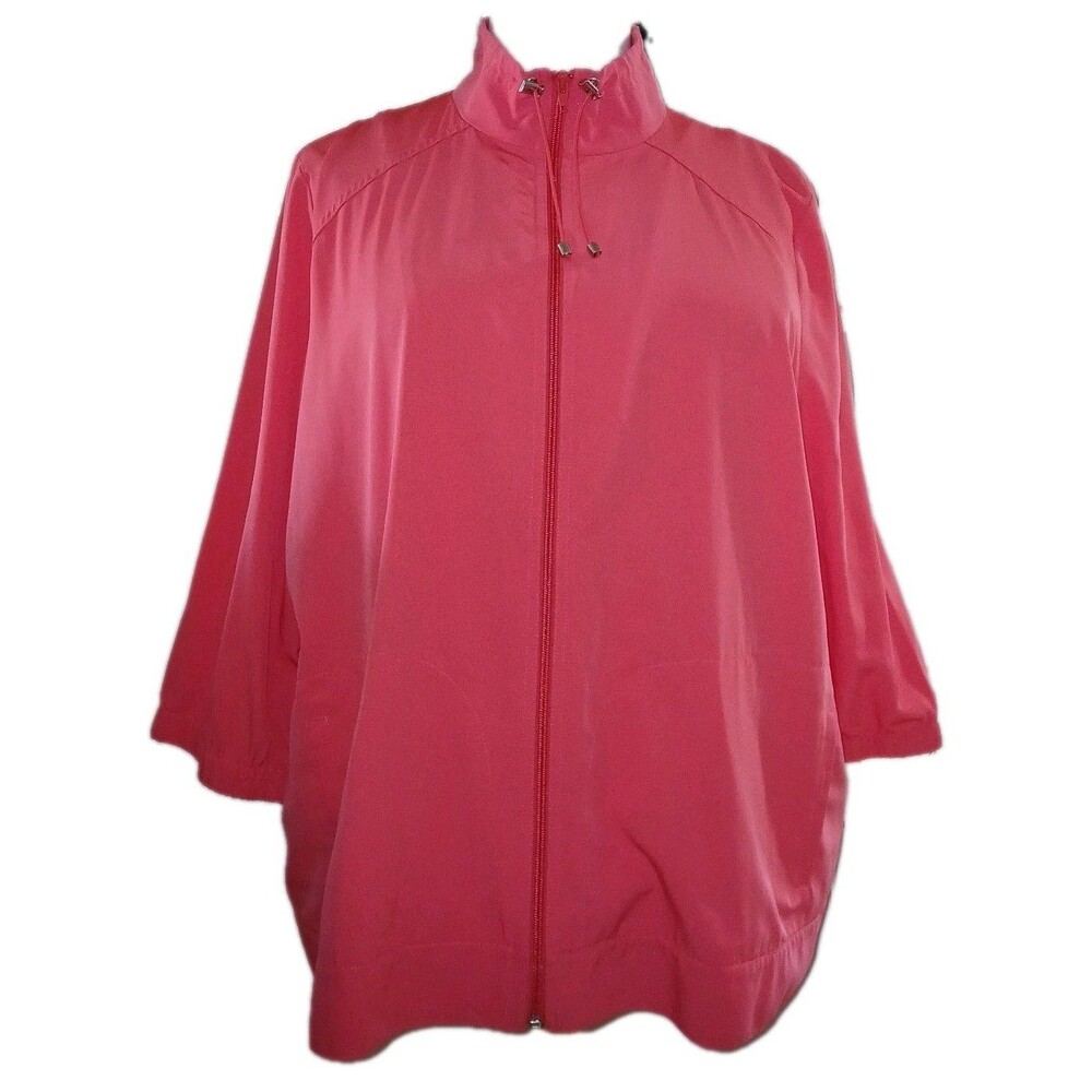 CJ BANKS Womens 3X Polyester Windbreaker Full Zipper 3/4 Sleeve Coral Jacket - Picture 2 of 13